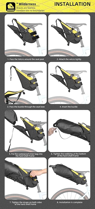 Rhinowalk 14L Waterproof Hardshell Bike Saddle Bag – Two-Piece Rear Seat Bag Tear-Resistant, No-Screw Installation, Fits Most Bikes-Black