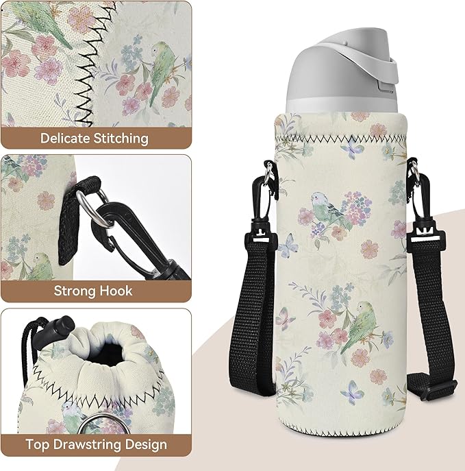 RICHEN Neoprene Water Bottle Carrier Bag with Adjustable Shoulder Strap,Insulated Water Bottle Cover for Stainless Steel/Glass/Plastic Bottles