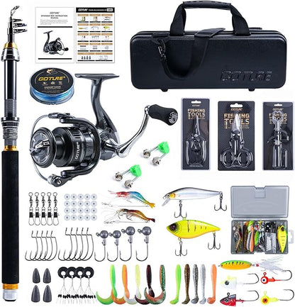 Goture Fishing Rod and Reel Combos-Telescopic Fishing Pole Spinning Reel Lures Set with PC Hard Shell Suitcase, Telescopic Rod Reel Combo Kit for Starter Travel Saltwater, Gifts for Men