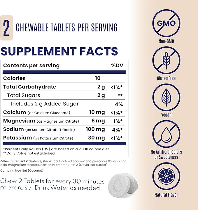 SaltStick Electrolyte FastChews - 60 Coconut Pineapple Chewable Tablets - Salt Tablets for Running and Hydration, Electrolyte Chews - 60 Count