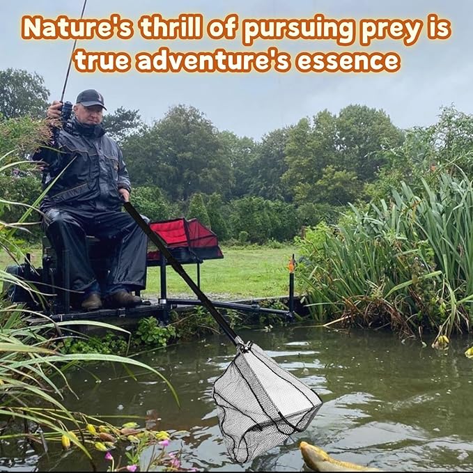 Folding Kayak Fishing Net with Aluminum Alloy Frame Rubber-Coated Nylon Net for Small Fishing Net Fishing Landing Net for Non-Slip Gloves Storage Bag