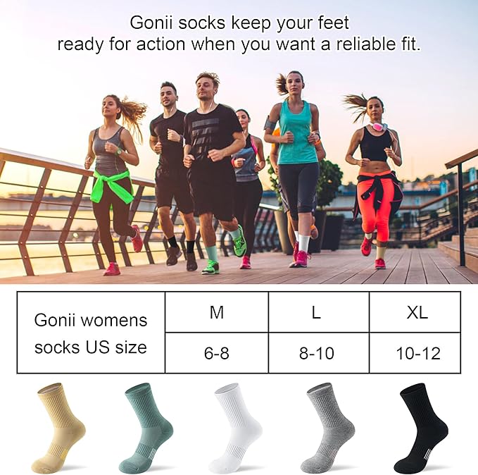 Gonii Women Athletic Crew Socks 5-6 Pairs - Comfort & Cushioned for Running, Hiking, Sports Arch Compression Socks