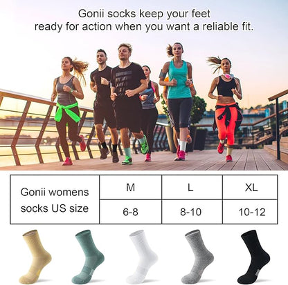 Gonii Women Athletic Crew Socks 5-6 Pairs - Comfort & Cushioned for Running, Hiking, Sports Arch Compression Socks
