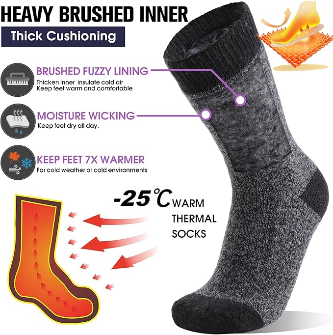 MOGGEI 3 Pairs Thermal Winter Socks for Women & Men Thick Extra Warm Insulated Ski Boot Socks for Cold Weather