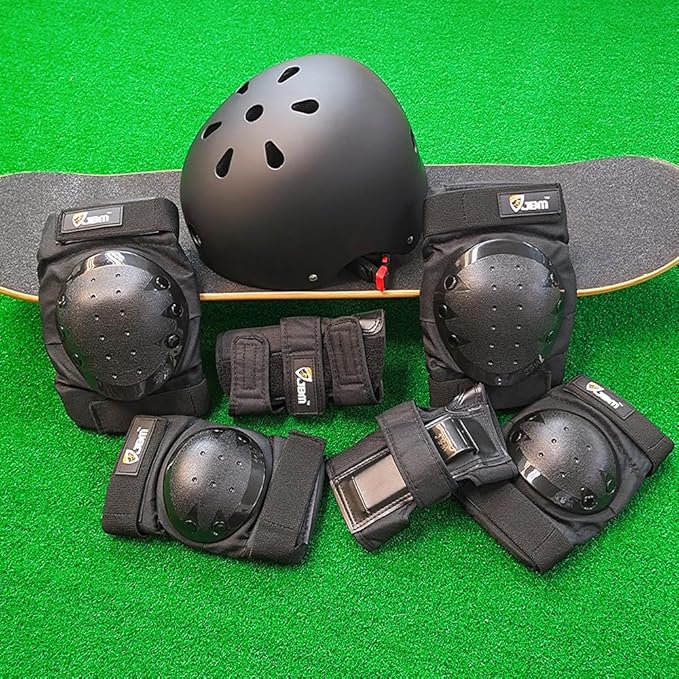 JBM Adult & Kid Skating Protective Gear Set for Beginner to Advanced, Skateboard Helmet Knee and Elbow Pads with Wrist Guards for Inline Roller Skating, Scooter, Skateboarding