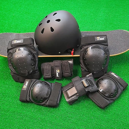 JBM Adult & Kid Skating Protective Gear Set for Beginner to Advanced, Skateboard Helmet Knee and Elbow Pads with Wrist Guards for Inline Roller Skating, Scooter, Skateboarding