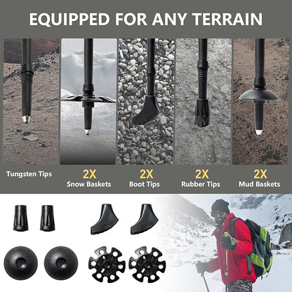 BISINNA Carbon Fiber Trekking Poles Collapsible Hiking Poles Lightweight Walking Sticks with Cork Handle Quick Lock for Women and Men 2pc