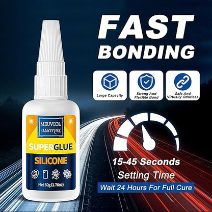 Silicone Glue 100g - Fast-Bonding & Waterproof Silicone Adhesive for Silicon Rubber, Model, Toys, TPU, TPR, TPE - Clear Liquid Silicone Adhesive for Crafts, 6 Applicator Nozzles