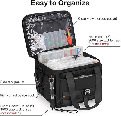 30L Large Fishing Tackle Bag, Waterproof Tackle Box Bag for Saltwater & Freshwater Fishing, Gear and Equipment Storage, Padded Shoulder Strap, Gift for Men, Black