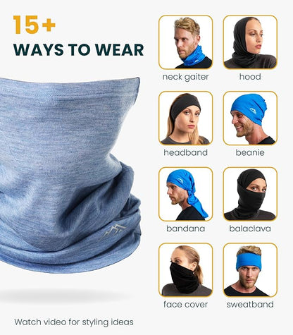 Merino.tech Merino Wool Ski Neck Gaiter - Face Mask Neck Warmer for Men & Women