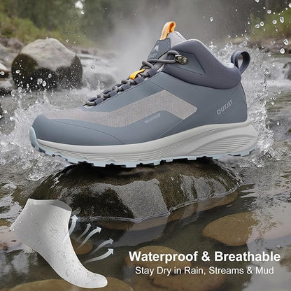 Men's Waterproof Hiking Boots Lightweight Comfortable Breathable Outdoor All-Terrain Trekking Ankle Boots