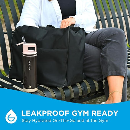 GROSCHE Alpine Shimmer Flip 'N Sip 20oz Insulated Water Bottle - Stainless Steel, Leakproof Flask with Straw, Perfect for Gym, Travel & Outdoor Use, Canadian Brand! - 20 fl. oz, Eucalyptus Green