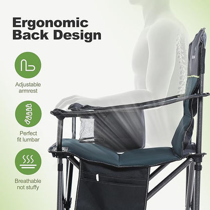 LET'S CAMP Oversized Folding Camping Chair Portable Outdoor Heavy Duty Padded Chairs Lawn Chair with Cup Holder, Storage Pocket and Cooler Bag, Supports 450LBS, for Camp, Travel, Picnic (Green)