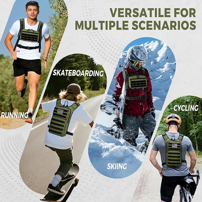 Tactical Hydration Backpack with 2L Water Bladder and Front Small Tactical Pouch, Outdoor Water Backpack for Men Women, Sports Hydration Pack for Hiking, Cycling, Climbing