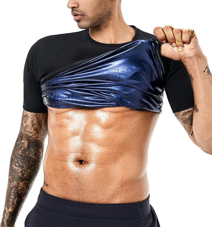 Sauna Sweat Suits Shirt Waist Trainer for Men Compression Vest Workout Gym Clothes Sweat Enhancer Short Sleeve