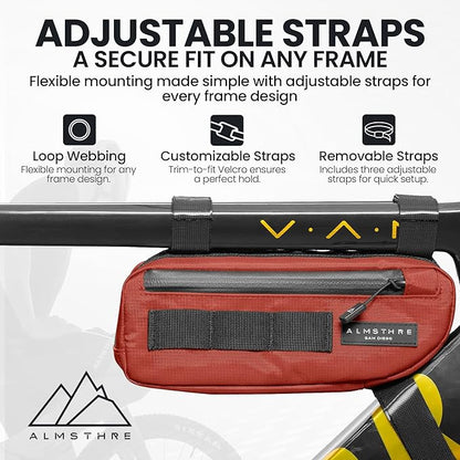 ALMSTHRE Compact Bike Frame Bag – Rust Red | Weather-Resistant, Waterproof Zippers & Dual-Sided Access for Road, MTB, and Ebike Frames