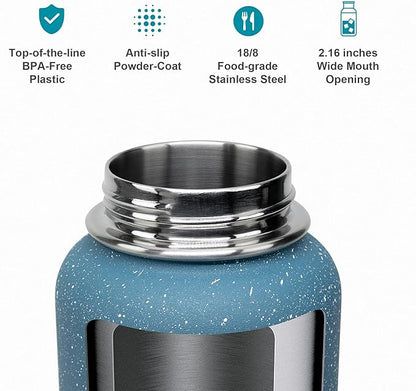 BUZIO 40 oz Water Bottle Insulated with Straw & 3 lid and Carrying Pouch, Leak Proof Anti-Slip Stainless Steel Water Flask Jug, Cold for 48 Hrs Double Vacuum Thermo Canteen, BPA-Free, Starry Pacific