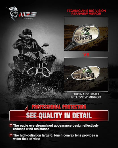 MZS ATV Mirrors, 8MM 10MM Motorcycle Side Rearview Mirrors with CNC Handlebar Mount Black fits Motorbike Street Adventure Electric Dirt Bike Ebike Snowmobile Scooter Moped Quad