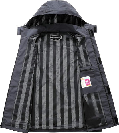 OTU Men's Lightweight Waterproof Hooded Rain Jacket Outdoor Raincoat Shell Jacket for Hiking Travel