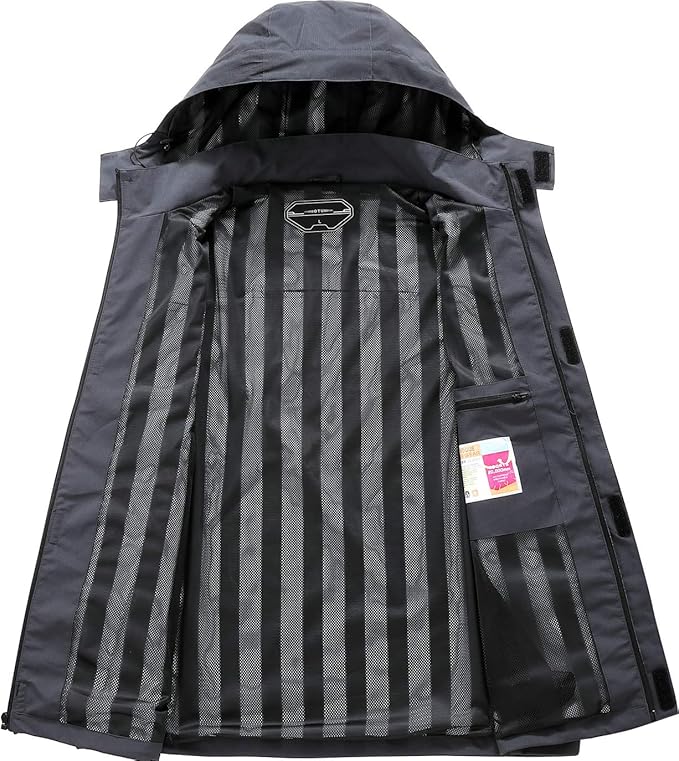 OTU Men's Lightweight Waterproof Hooded Rain Jacket Outdoor Raincoat Shell Jacket for Hiking Travel