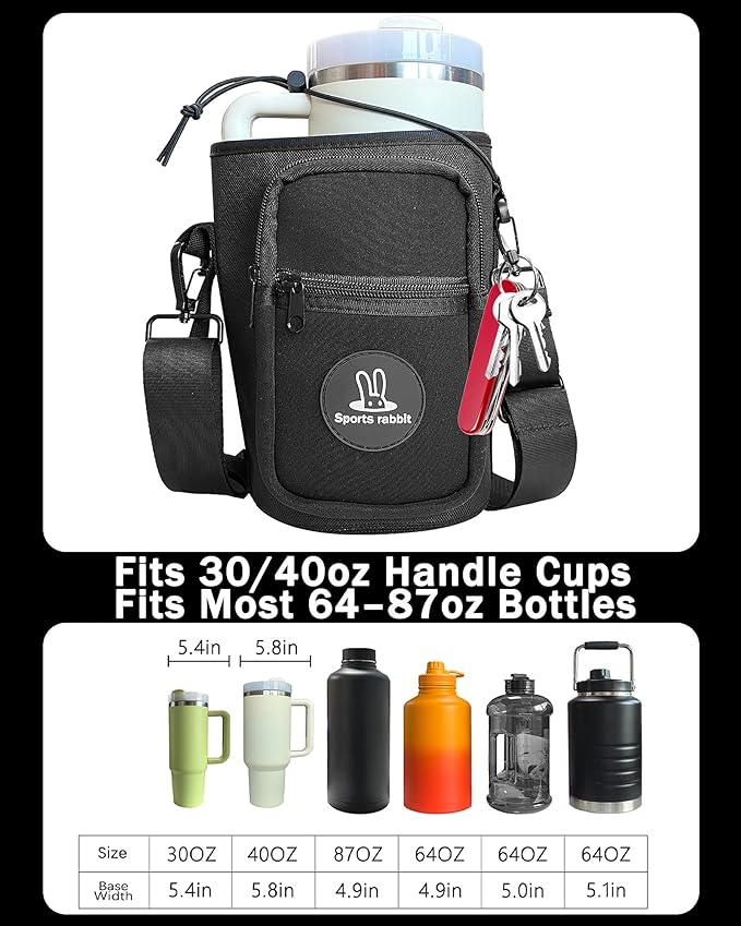 Sports rabbit Universal Water Bottle Holder – Durable Oxford & Neoprene Hybrid Design Compatible with Stanley 30/40oz Handled & 64/87oz Straight Tumblers, Adjustable Strap for Gym, Travel, Outdoors