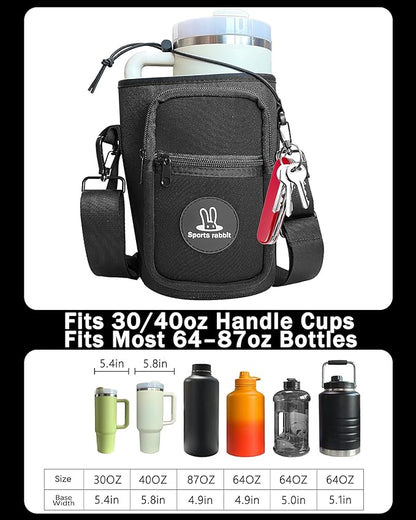 Sports rabbit Universal Water Bottle Holder – Durable Oxford & Neoprene Hybrid Design Compatible with Stanley 30/40oz Handled & 64/87oz Straight Tumblers, Adjustable Strap for Gym, Travel, Outdoors