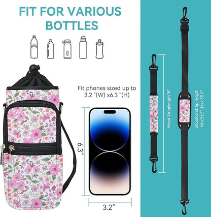 icolor Water Bottle Carrier Bag with Strap 25/32/40 oz Crossbody Bottle Holder with Phone Pocket Sling Sleeve Insulated Neoprene Water Bottle Pouch for Walking Travelling