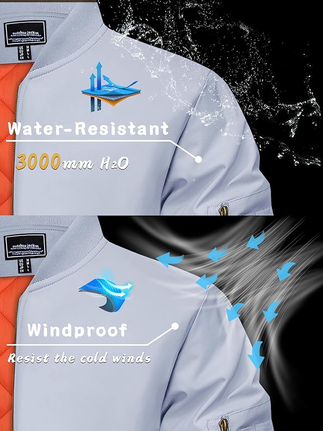 KEFITEVD Men's Jacket Casual Windproof Bomber Jackets Full Zip Windbreaker Warm Winter Padded Coats