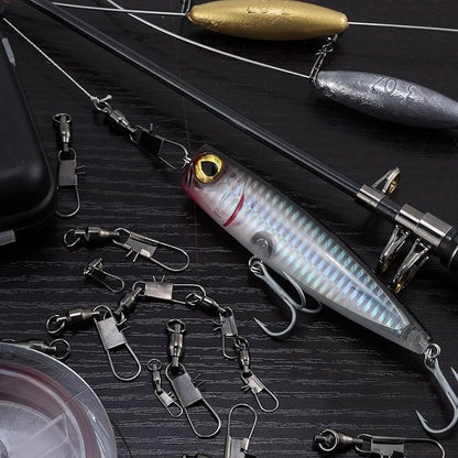 Dr.Fish 30 Pack Ball Bearing Snap Swivels, Swivels Fishing Tackle with Safety Interlock Snap Saltwater Freshwater Stainless Fishing Clips Clasp Leader Line Hook Sinker Connector