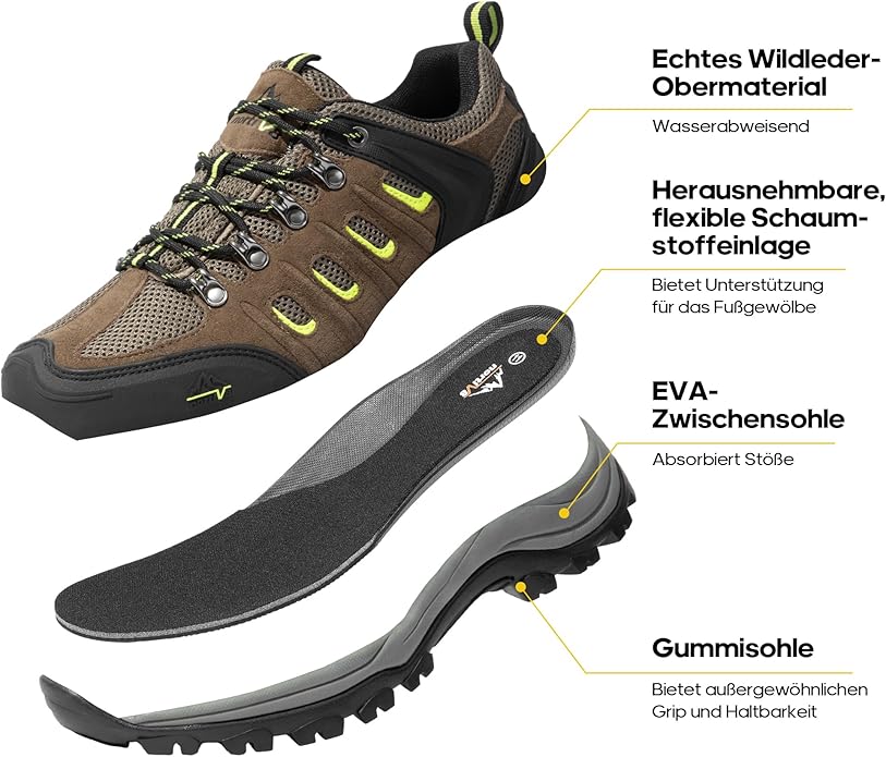 NORTIV 8 Men's Waterproof Hiking Shoes Leather Low-Top Hiking Shoes for Outdoor Trailing Trekking Camping Walking Quest