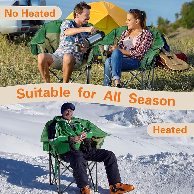 NAIZEA Heated Massage Camping Chairs,Heated Outdoor Chair w/3 Heating Mode, Oversized Heated Chair for Adults, Heavy Duty Folding Camping Chairs for Camp,Fishing, Sports Events,NOT Included Battery