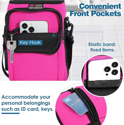 Nuovoware Water Bottle Carrier Bag,25oz/40oz/64oz Bottle Pouch Holder,Adjustable Shoulder Hand Strap 2 Pocket Sling Neoprene Sleeve Sports Accessories for Hiking Travelling Camping