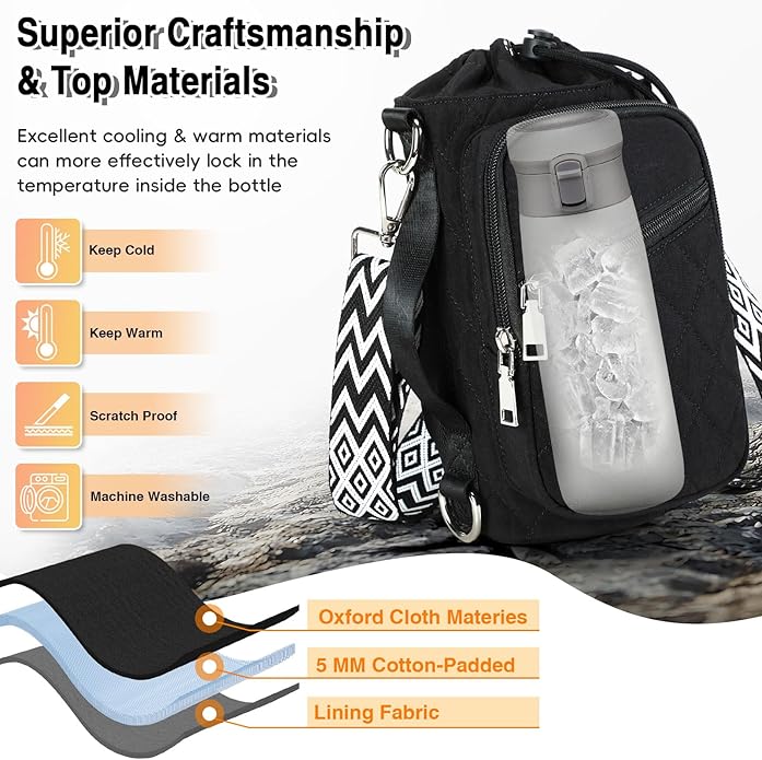 Water Bottle Carrier Bag with Strap, Water Bottle Holder Crossbody Bags for Women Men for Walking, Hiking,Cycling