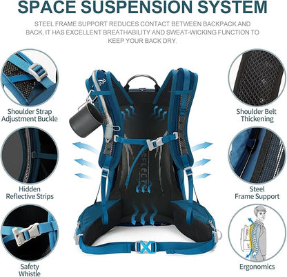 Hiking Backpack, Waterproof Hiking Daypack with 3L Water Bladder and Rain Cover, Lightweight Travel Camping Backpack for Men Women (Blue)