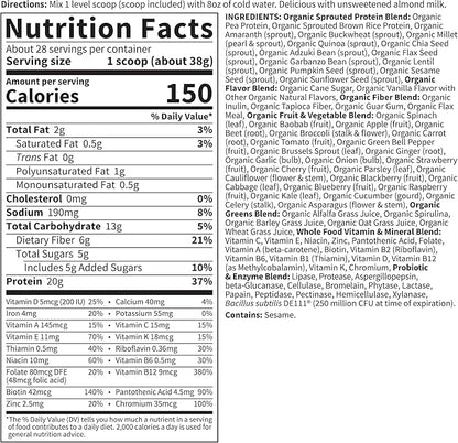 Garden of Life Meal Replacement Shakes, Vegan, Raw, Organic, Lightly Sweet Protein Powder with Plant Based Pea Protein, Sprouts, Greens, Probiotics, 28 Servings