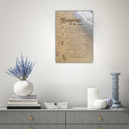 Footprints in the Sand Canvas Prints Wall Art, Footprints in the Sand Wall Art Decor, Inspirational Christian Poem Wall Poster Gift, Beach Picture Wall Art for Living Room Beach Office 18"Wx24"HInches