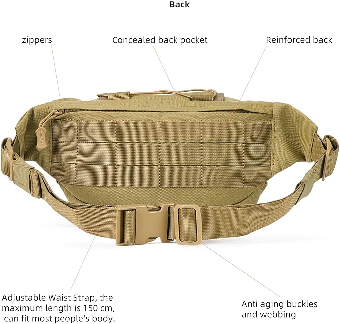 3.5L Military Tactical Fanny Pack | Molle, Quick Access, EDC, Hiking, Travel, Fit Most Men's Waist (Tan)