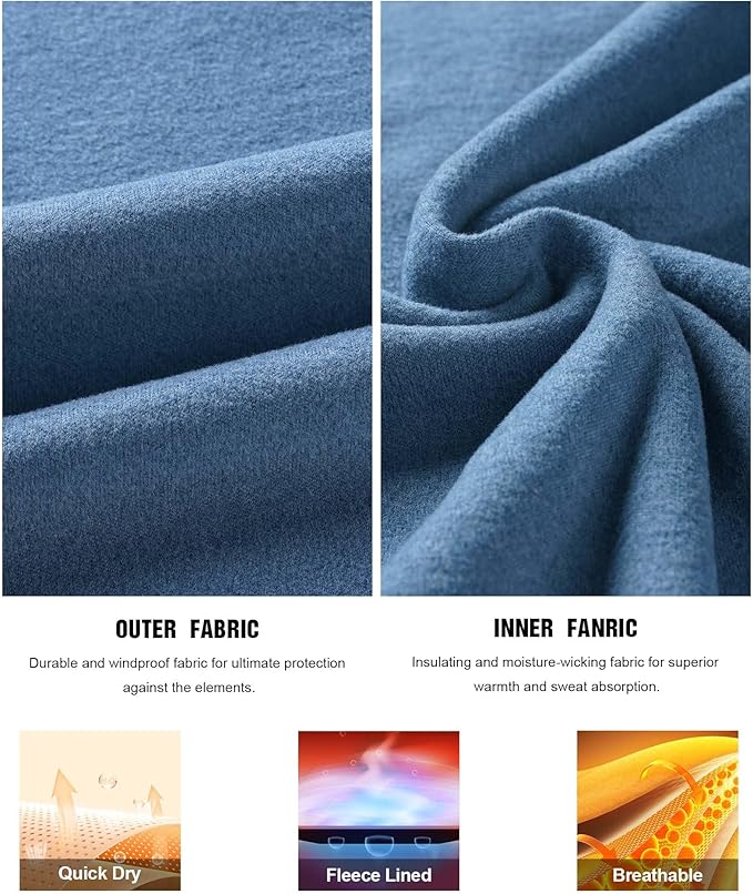 Runhit Mens Thermal Underwear Set：Fleece Lined Long Johns for Men Thermal Shirts and Pants Base Layer Cold Weather Thermals