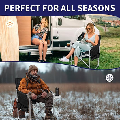 Slsy Heated Camping Chair Heats Back and Seat, Heated Portable Camp Chair with 3 Heat Levels, Heavy Duty Heated Director Chair for Lawn, Outdoor, Picnic, Lounge Patio