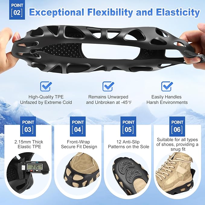 Ice Cleats for Shoes and Boots with 30 Spikes Anti Slip Snow Crampons
