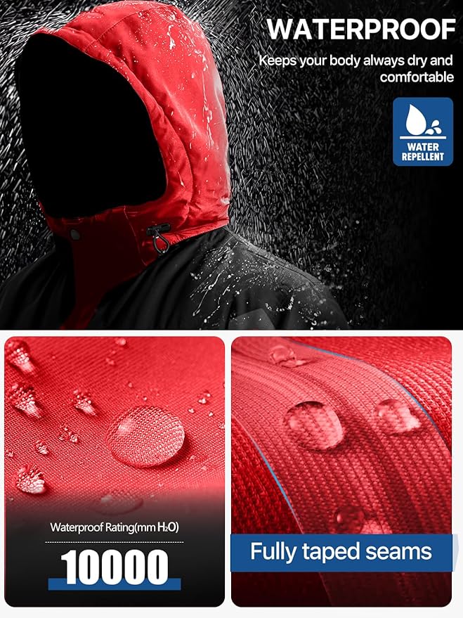 FREE SOLDIER Men's Waterproof Ski Jacket Fleece Lined Warm Winter Snow Coat with Hood Fully Taped Seams