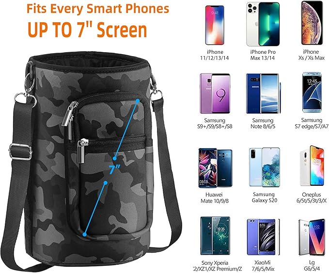 32/40/64/128 oz Neoprene Insulated Water Bottle Carrier Bag, Sling Bag Sleeve Pouch Holder with Strap & Paracord Handle and 2 Pocket for Travelling, Hiking, Camping
