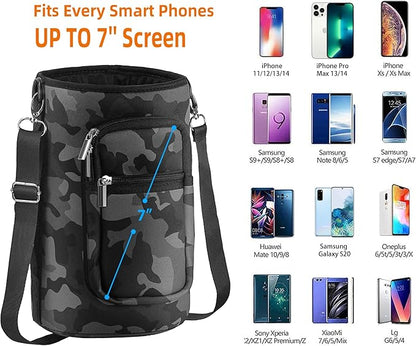 32/40/64/128 oz Neoprene Insulated Water Bottle Carrier Bag, Sling Bag Sleeve Pouch Holder with Strap & Paracord Handle and 2 Pocket for Travelling, Hiking, Camping