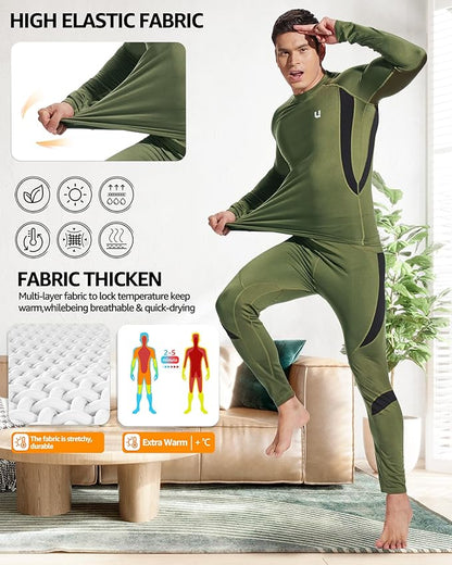 UNIQUEBELLA Men's Thermal Underwear Sets Top & Long Johns Fleece Sweat Quick Drying Thermo Base Layer