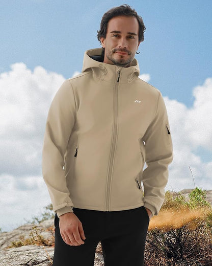 WULFUL Men's Lightweight Softshell Jacket Warm Fleece Lined Windbreaker Waterproof Soft Shell for Outdoor Hiking
