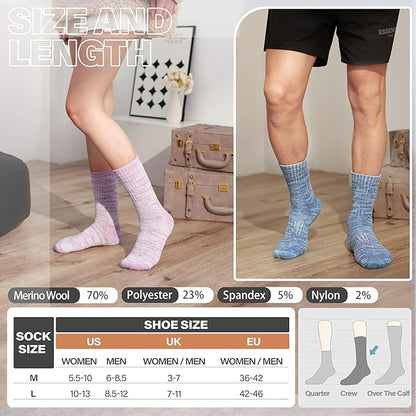 Anlisim Merino Wool Warm Boot Hiking Socks Thermal Extra Thick Winter Cozy Crew Comfy Cushioning Work Women Men Socks 4 Pairs