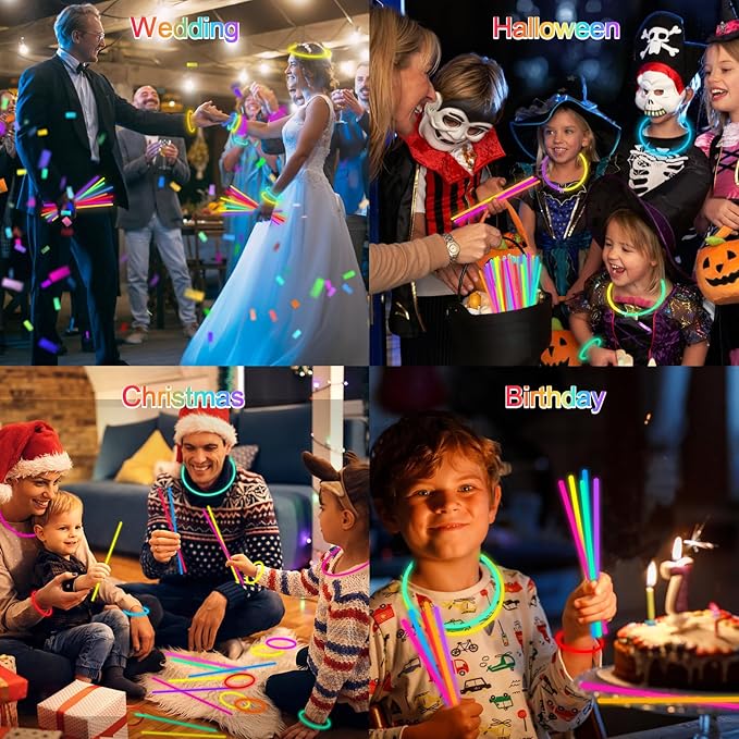 Glow Sticks Bulk Party Pack- Ultra Bright 500pk Glow in the Dark Party Favors, Christmas Glow Decorations, New Years Eve Party Supplies Glow Necklaces and Glow Bracelets with Connectors