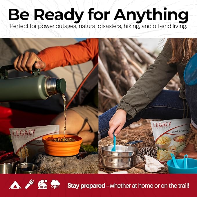 Legacy Food Storage 3 Day Kit, Emergency Food Supply, 4 Entrees, 6,000 Total Calories, 6 Lbs, 16 Large Servings, Shelf Stable, Freeze Dried Survival Meals for MRE Camping, Hiking, & More