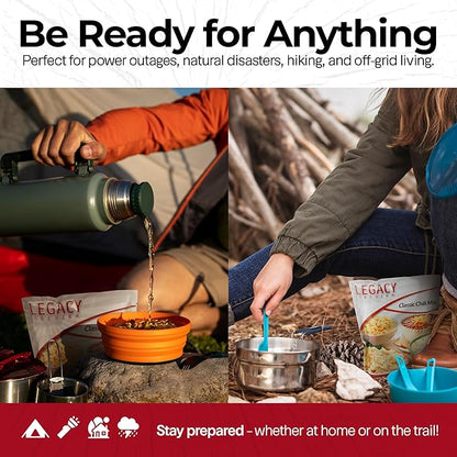 Legacy Food Storage 3 Day Kit, Emergency Food Supply, 4 Entrees, 6,000 Total Calories, 6 Lbs, 16 Large Servings, Shelf Stable, Freeze Dried Survival Meals for MRE Camping, Hiking, & More
