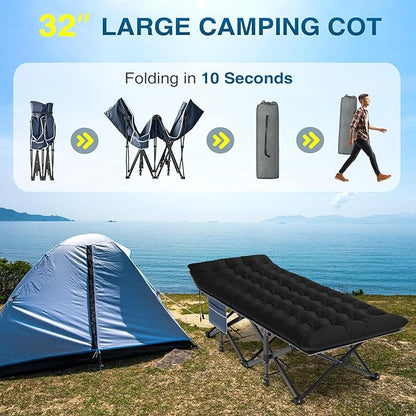 ZENPETIO Oversized XXL Folding Camping Cot, Heavy Duty Sleeping Cot for Adults with Mattress and Pillow, Portable Cot Bed with Carry Bag for Outdoor Camp Travel Home Guest Office, 78x32x18